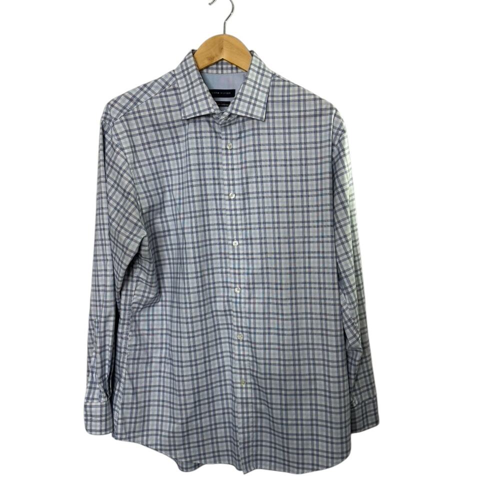 Tommy Hilfiger Athletic Fit Blue Plaid Long Sleeve Button-Down Shirt Mens Large